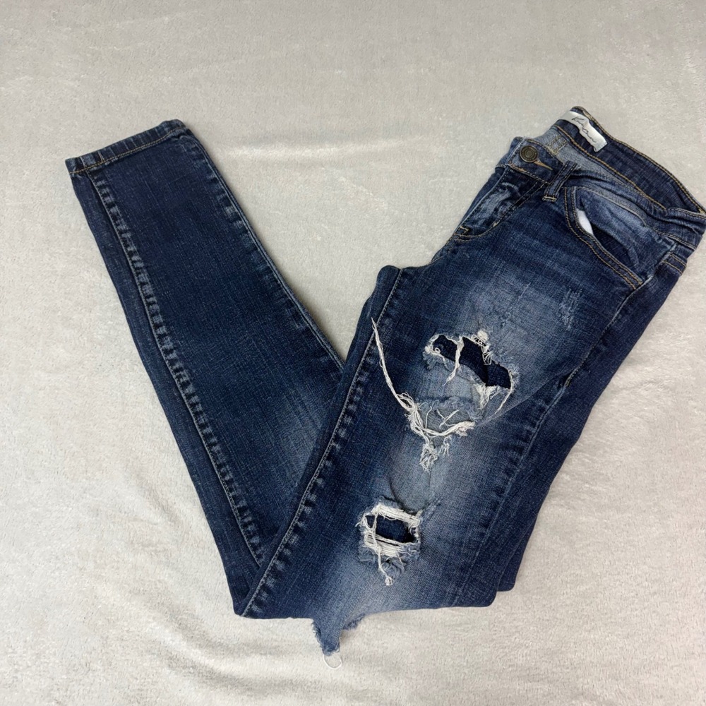 Kancan Dark Wash Distressed Ripped Skinny Jeans BK1077R‎ Size 25